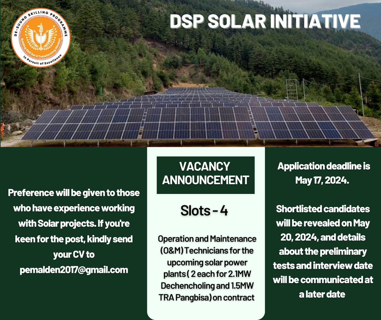 Vacancy Announcement in DSP Solar Initiative