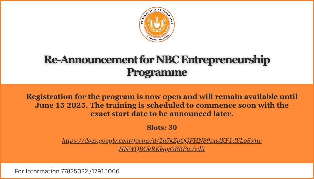 REANNOUBCEMENT New Business Creation - Entrepreneurship Development Training Program